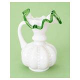 Vintage Fenton Emerald Crest Beaded Melon Jug