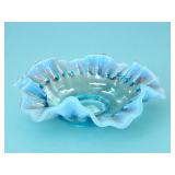 Fenton Blue Opalescent Ruffled Bowl
