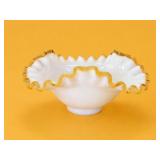 Fenton Gold Crest Milk Glass Footed Bowl