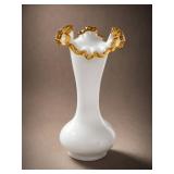 Fenton Gold Crest Milk Glass Vase