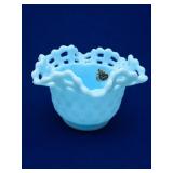 Fenton Blue Basketweave Open-Edge Bowl