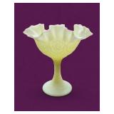 Fenton Persian Medallion Lime Green Satin Compote