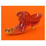 Fenton Amberina Glass Hobnail Cat Head Shoe