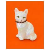 Fenton Iridescent White Calendar Cat Figurine