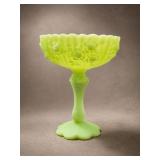 Fenton Cabbage Rose Lime Satin Compote Dish