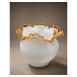 Fenton Gold Crest Milk Glass Melon Vase