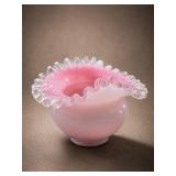 Fenton Peach Crest Glass Squat Rose Bowl Vase
