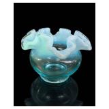 Fenton Art Glass Aqua Crest Ruffled Vase