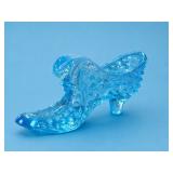 Fenton Blue Opalescent Hobnail Cat Head Slipper