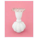 Fenton Rose Crest Melon Vase, Vintage Art Glass