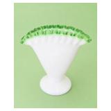 Fenton Emerald Crest Fan Vase, Milk Glass