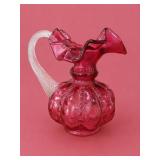Vintage Fenton Cranberry Beaded Melon Pitcher