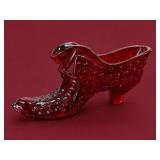 Fenton Ruby Red Hobnail Cat Head Slipper