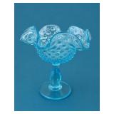 Fenton Blue Opalescent Hobnail Footed Compote