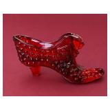 Fenton Ruby Red Hobnail Cat Head Slipper