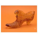 Fenton Amber Cat Head Slipper Shoe Figurine