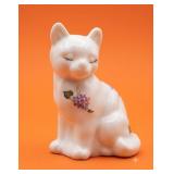 Fenton Vintage Opal Satin Glass Sitting Cat