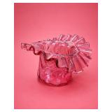 Fenton Cranberry Diamond Optic Ruffled Vase