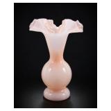 Fenton Rose Overlay Hourglass Vase, Mid-20thc
