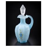 Fenton Blue Satin Paneled Sprig Cruet Bottle