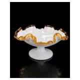 Fenton Amber Crest Ruffled Compote Bowl