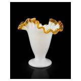 Fenton Amber Crest Pedestal Trumpet Vase