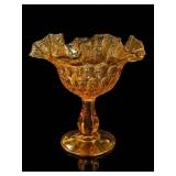 Fenton Art Glass Amber Thumbprint Compote