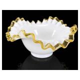 Fenton Amber Crest Ruffled Glass Bowl