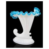 Fenton Art Glass Aqua Crest Cornucopia Vase