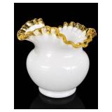 Fenton Amber Crest Ruffled Squat Vase