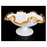 Vintage Fenton Amber Crest Pedestal Compote