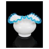 Fenton Art Glass Aqua Crest Ruffled Bowl