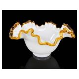 Fenton Art Glass Amber Crest Ruffled Bowl