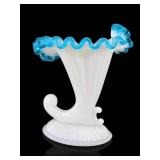 Fenton Aqua Crest Cornucopia Horn Vase