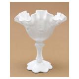 Fenton Cabbage Rose White Milk Glass Compote