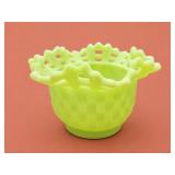 Fenton Lime Green Satin Basketweave Bowl