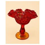 Fenton Amberina Hobnail Crimped Compote