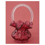 Fenton Cranberry Coin Dot Art Glass Basket