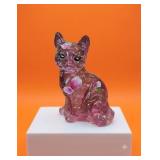 Fenton Vintage Madras Pink Glass Sitting Cat