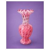 Fenton Cranberry Opalescent Diamond Optic Vase