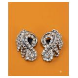 Rhinestone Silver-Tone Clip-On Earrings