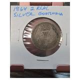 1864 Guatemala 2 Reales Silver Coin