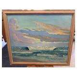 H.E. Miller 1947 Ocean Scene Oil Painting