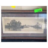 Framed Black and White River Landscape Print