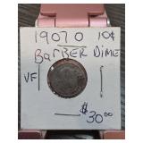 1907-O Barber Dime, VF Condition