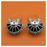 Hopi Sterling Silver Inlay Clip Earrings