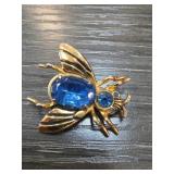 Coro Gold-Tone Blue Bee Brooch