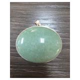Oval Green Jade Pendant with Silver-Tone Bail