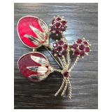 Sarah Coventry Red Flower Brooch