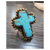 Signed Barbosa Silver Turquoise Cross Ring